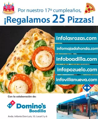 InfoVillanueva.com cumple 17 años y lo celebra invitando a Pizzas Domino's a los vecinos